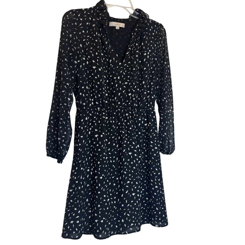 LOFT Black Dress Long Sleeve Spring Office Career Party Elegant Preppy Classic 4